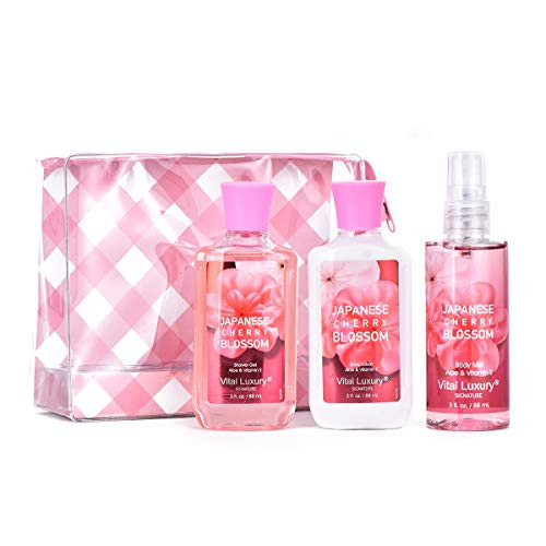 Vital Luxury Bath   Body Care Travel Set - Home Spa Set with Body Lotion  Shower Gel and Fragrance Mist Japanese Cherry Blossom