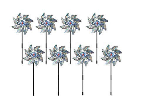 LAVZAN 8 Packs Sparkly Silver Pinwheels Pin Wheel Holographic Spinners Whirl Reflective Pinwheel Scare Birds Away for Garden Party Lawn Kids DecorCrushed Ice X 8pcs