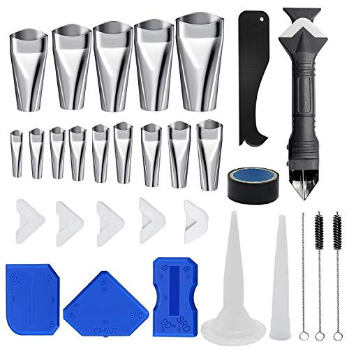 3 in 1 Silicone Caulking Tools?stainless steelhead?  Sealant Finishing Tool Grout Scraper  Reuse and Replace 5 Silicone Pads  Great Tools for Kitchen Bathroom Window Silicone Caulking Tools