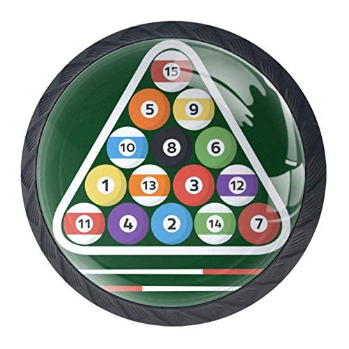 DIY 4pcs Drawer Pull Handle with Screws for Home Wardrobe Office Kitchen Dresser and Cupboard Round Cabinet Knobs Billiard Poster Pool Hall Eight Ball Glass