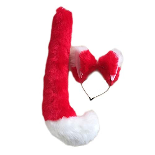 SZHYH 2pcs Plush Faux Fur Cat Fox Ears Headband Tail Set Christmas Halloween Party Cosplay