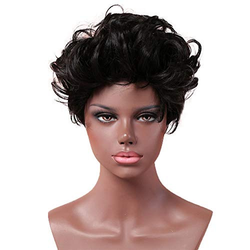 Afro Wig Kinkly Wigs for Black Women Pixie Cut Short Natural Curly Wavy Premium Synthetic Reusable Washable African Mmerican Wigs with Free Wigs Cap for Daily Use Halloween Party Costume
