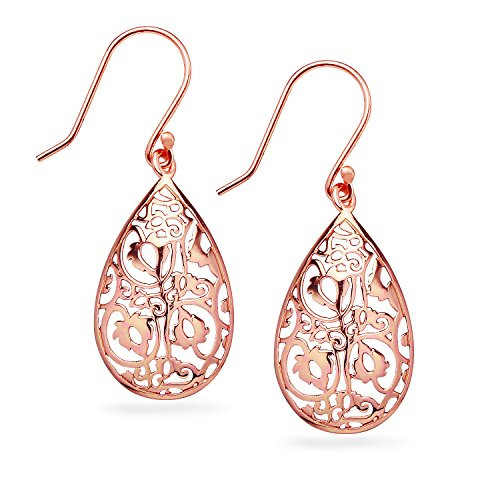 River Island Rose Gold Flashed Sterling Silver Dangle Filigree Teardrop Hook Earrings
