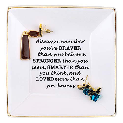 Julius Thomson Ceramic Ring Dish for Daughter Friend Graduation Gift Inspiration Gifts for Women - Always Remember You Are Braver Than You Believe