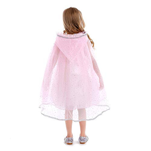 Luzlen Girls Hooded Cloak Cape Princess Halloween Costume Dress Up for Cosplay Pink