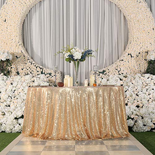Eternal Beauty Sequin Tablecloth, Sequin Table Linen (90" Round, Light Gold)
