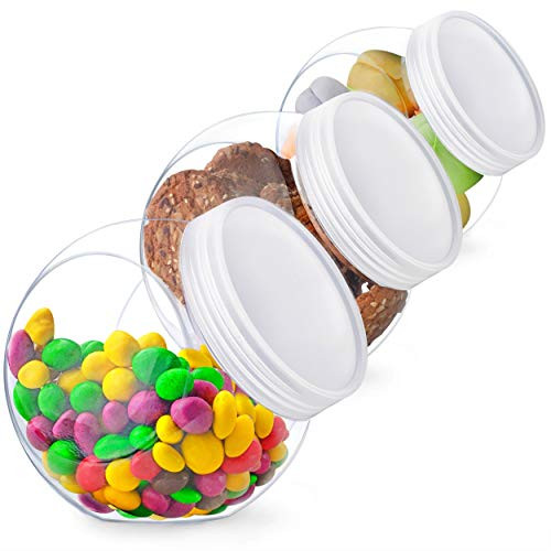 Candy Jar  Candy Jars with Lids  Cookie Jar  Plastic Candy Jars for Candy Buffet and Party Table  Candy Buffet Containers  Cookie Jars with Lids Set  Candy Holder  Clear Plastic Jars with Lids  3 Pack  48 oz