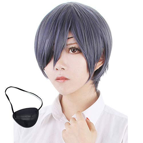 Ciel Phantomhive Cosplay Wig  Black Butler Mix Color Short Straight Ciel Wig Cosplay  Wig Cap  Black Eyepatch