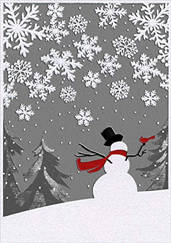 Hallmark Sparkling Snowman with Cardinal on Silver Foil Box of 16 Christmas Cards