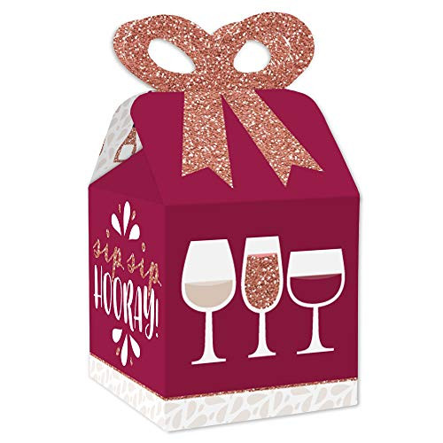 Big Dot of Happiness But First  Wine - Square Favor Gift Boxes - Wine Tasting Party Bow Boxes - Set of 12