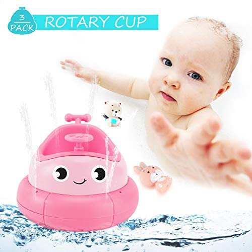 BAZOVE Baby Bath Toys for Age 18 Month   Water Spray Toys  Spinning Boat with Toy Rabbit- Bathtub Toys for Toddlers   Kids  Fun   Interactive Bath Toys for Bathtub or Pool  Sprinkler Bath Toys?Pink?