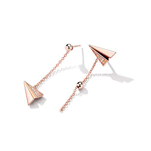 Deer Studs Earrings for Women Gift  Rose Gold Asymmetry Dangling Dangle Earring  Sterling Silver Hypoallergenic for Sensitive Ears  5A Cubic Zirconium Sapphire Birthstone Jewelry
