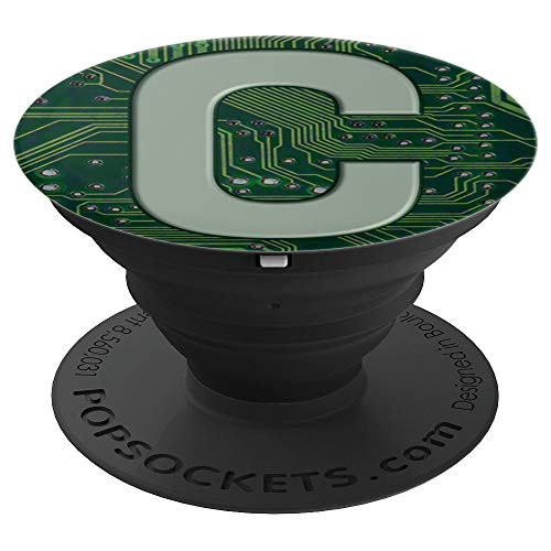C Monogram Alphabet Capital Initial Letter Circuit Board PopSockets Grip and Stand for Phones and Tablets