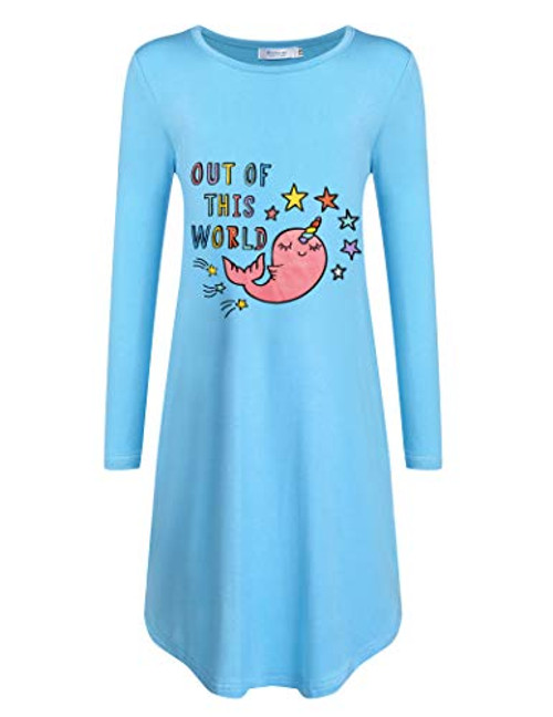 Arshiner Girls Cotton Nightgowns Long Sleeve Pajamas Whale Nightdress Baby Blue Size 9-10 Arshiner Girls Cotton Nightgowns Long Sleeve Pajamas Whale Nightdress Baby Blue Size 9-10