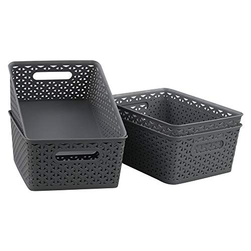 Zerdyne 4-Pack Gray Plastic Woven Storage Baskets Organizer