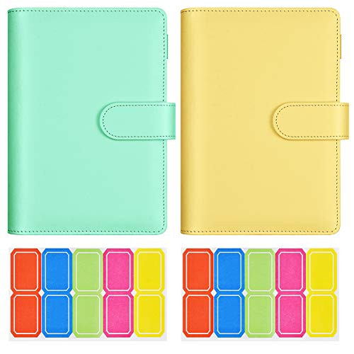 A6 PU Leather Notebook Binder Refillable 6-Ring Budget Binder for A6 Filler Paper Binder Pockets Personal Organizer Planner Binder with Magnetic Buckle   Self-Adhesive Label