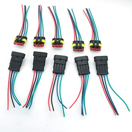 EXAUTOPONE 5 Pack 4 Pin Way Car Waterproof Electrical Connector Wire  Auto Wire Connectors  Car Plug Socket Kit with Wire  Insulated and Sealed for Car  Truck  Boat  and Other Wire Connections