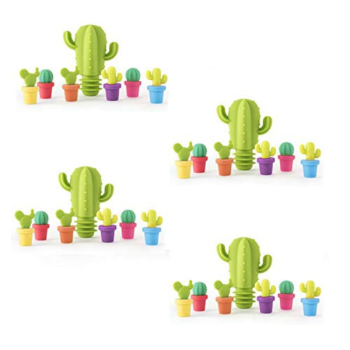 MIAO JIN 4Sets 28Pcs Silicone Wine Bottle Stoppers Wine Glass Markers Reusable Cactus Stopper and Charm Set Stoppers for Wedding Party Gift MIAO JIN 4Sets 28Pcs Silicone Wine Bottle Stoppers Wine Glass Markers Reusable Cactus Stopper and Charm Set Stoppers for Wedding Party Gift