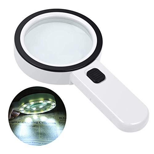 Magnifying Glass with 12 LED Lights 30X Double Glass Lens Handheld Illuminated Magnifier Reading Magnifying Glass with for Seniors Read Coins Stamps Map Inspection Macular Degeneration White Magnifying Glass with 12 LED Lights 30X Double Glass Lens Handheld Illuminated Magnifier Reading Magnifying Glass with for Seniors Read Coins Stamps Map Inspection Macular Degeneration White