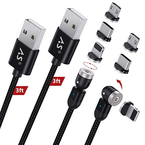 A-S 3 in 1 Magnetic Phone Charger Cable  360°   180° Rotation Magnetic Charging Cable  Compatible with Micro USB  Type C and iProduct 2 Pack Black  3ft3ft