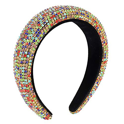 PHALIN Padded Rhinestone Crystal Headbands for Women Colorful Bead Rhinestone Embellished Hairbands Sparkle Bejewelled Velvet Headbands Wedding Bridal Headwear Holiday Party Gifts Style A