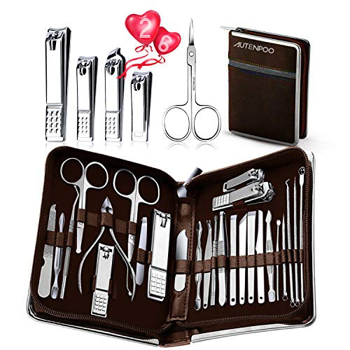 AUTENPOO Nail Clippers  Pedicure Kit 26 in 1 Manicure Set  Professional Nail Kit for Pedicure   Manicure  Pedicure Tools with Toenail Clippers and Fingernail Clippers BROWN
