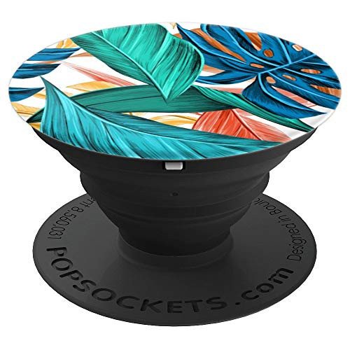Tropical Hawaii green leaves plants palm tree blue orange PopSockets Grip and Stand for Phones and Tablets