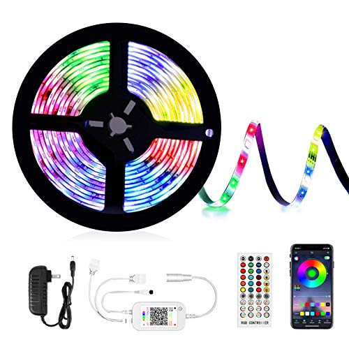 LED Strip Lights  16-4ft Tape Light 150 LEDs SMD5050 Music Sync Color Changing RGB LED Strip with Bluetooth Controller  40 Key Remote Control - APP Controlled for Home TV Party 16-4ft 150Leds