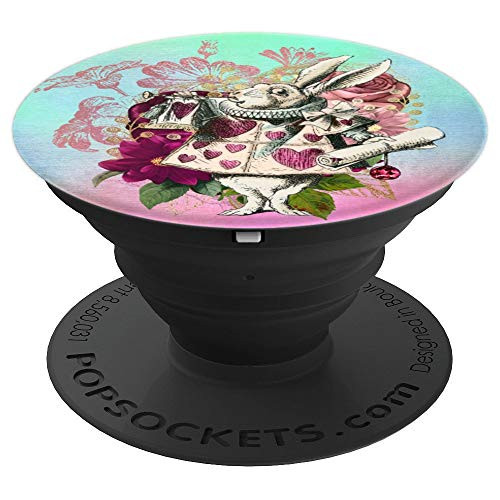 Alice in Wonderland White Rabbit Hearts Bunch of Flowers PopSockets Grip and Stand for Phones and Tablets