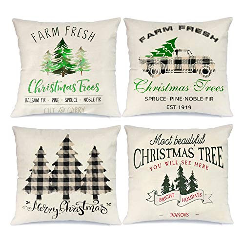 Innge Christmas Pillow Covers 18 x 18 Inch Set of 4 Winter Holiday Farmhouse Christmas Decorations Throw Pillow Cases Cotton Linen Pillow Square Cushion Cover for Sofa Couch Innge Christmas Pillow Covers 18 x 18 Inch Set of 4 Winter Holiday Farmhouse Christmas Decorations Throw Pillow Cases Cotton Linen Pillow Square Cushion Cover for Sofa Couch
