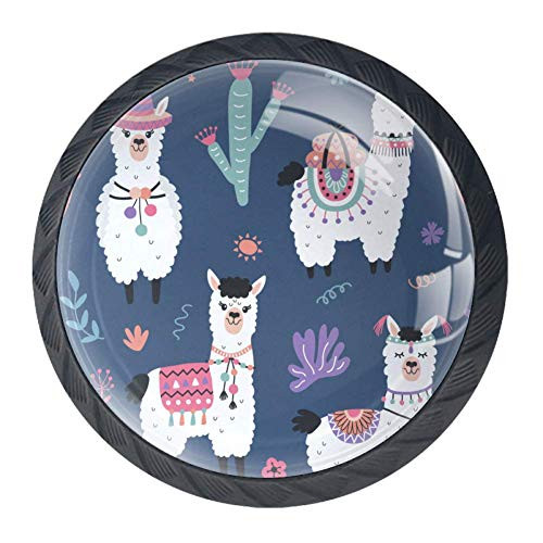 Cartoon Llama Alpaca Seamless PatternMini Knob Cabinet Cupboard Drawer Pull Handle Knob with Screws