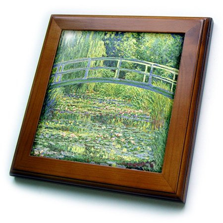 3dRose ft_46577_1 Famous Monet's Water Lilies with Lavender Frame-Framed Tile Artwork, 8 by 8-Inch