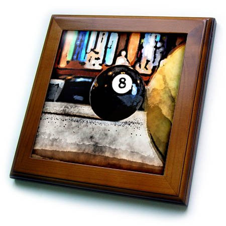 3dRose Eight Ball Corner Pocket Pool 6 by 6 Inches Decorative, 8x8 Framed Tile, Clear