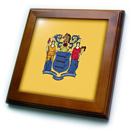 3dRose ft_57032_1 State Flag of New Jersey PD-US-Framed Tile Artwork, 8 by 8-Inch