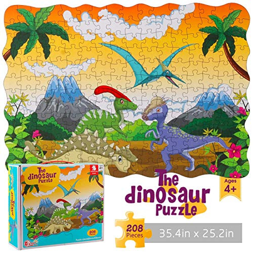 Jumbo Floor Puzzie for Kids Dinosaur Jigsaw Puzzles 208 Piece Ages 4-8 for Toddler Children Learning Preschool Educational Intellectual Development Puzzles Toys Gift Game for Boys and Girls Dinosaur