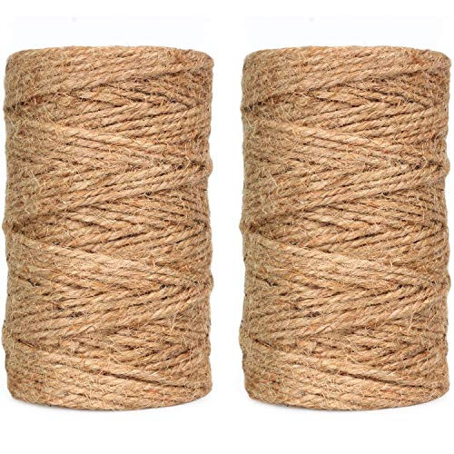 Natural Jute Twine String Rolls - 328 Feet 3 ply  Durable Brown Twine Rope for Crafts  Gift Wrapping  Packing  Gardening  Artworks  Picture Display  Recycling  and Wedding Decor 4 mm  2 Pack