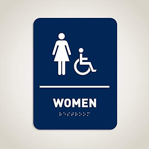 Women Restroom Identification Sign - Wheelchair Accessible  ADA Compliant Bathroom Sign  Raised Icons  Raised Braille  Midnight Blue  TCO Inspection Certified - by GDS Architectural Signage