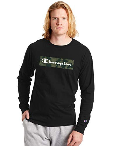 Champion Men s Classic Graphic Long Sleeve Tee  Spicy Orange - Camo Box Script  Small