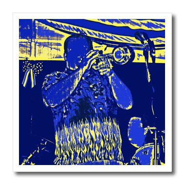3dRose ht1563791 Blue and Yellow Trumpet Player Iron on Heat Transfer Paper for White Material  8 by 8-Inch