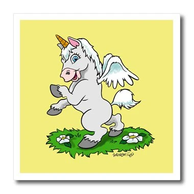 3dRose ht28481 Unicorn Art on Yellow Iron on Heat Transfer for White Material  8 by 8-Inch