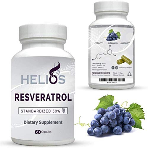Resveratrol Supplement 1200mg - Helios All Natural Resveratrol - Standardized to 50  - Potent Antioxidant - Promotes Anti-Aging   Cardiovascular Support - 60 Vegan Capsules Resveratrol Supplement 1200mg - Helios All Natural Resveratrol - Standardized to 50  - Potent Antioxidant - Promotes Anti-Aging   Cardiovascular Support - 60 Vegan Capsules