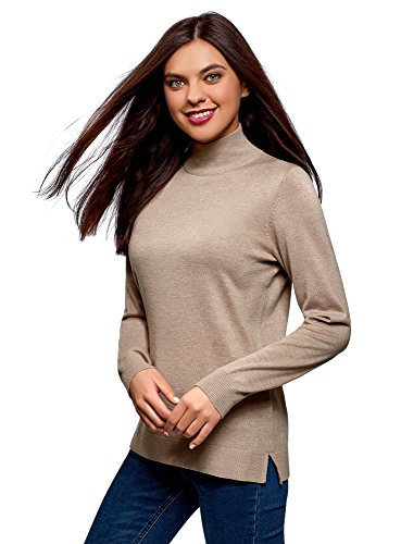 oodji Ultra Women s Basic Knitted Pullover  Beige  US 12 - EU 46 - XXL