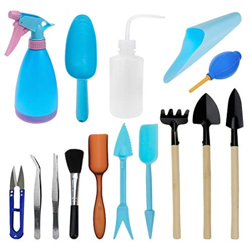 Bitray Garden Succulent Kit Indoor Mini Hand Gardening Tool Set  15 Pieces Tools for Bonsai Planter Miniature Fairy Planting Care  Plant Succulent Transplanting Garden Hand Tools