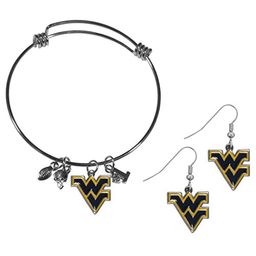 NCAA Siskiyou Sports Womens West Virginia Mountaineers Dangle Earrings and Charm Bangle Bracelet Set One Size Team Color