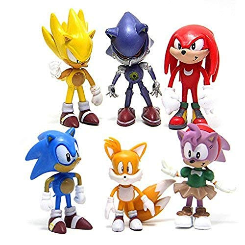 Sonic the Hedgehog Action Figures  6-Pack Collectible Figures with Sonic Brooch Highly Detailed Design  For Kids and Collectors Includes Sonic  Tails  Knuckles  Metal Sonic  Amy Rose   Super Sonic