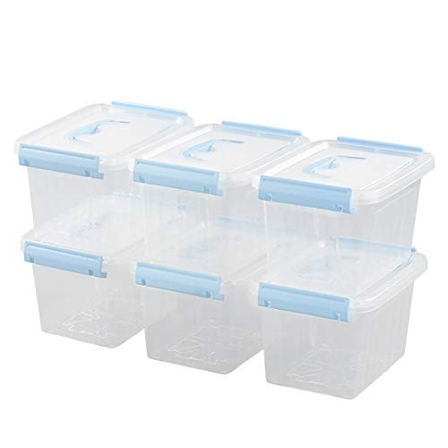 Jandson 3-5 Liter Clear Storage Bin  Latching Box Container with Blue Handle  6 Packs