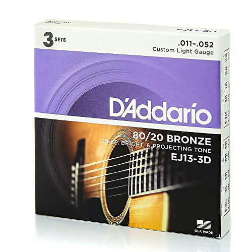 D Addario EJ13-3D 80-20 Bronze Acoustic Guitar Strings  11-52  3 Sets  Custom Light
