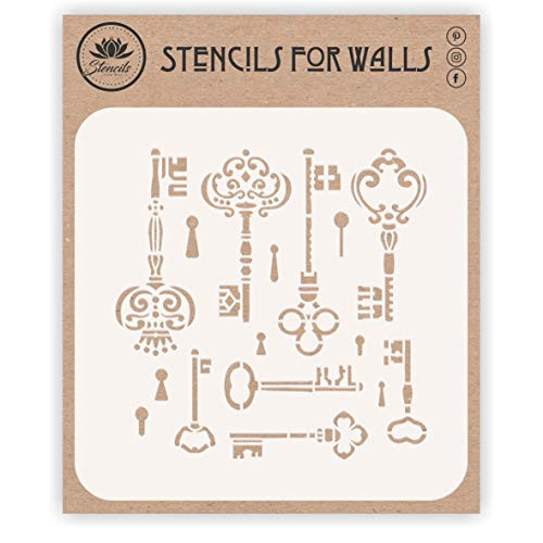 Vintage Keys Stencil  6-5 x 6-5 inch M - Classic Locks and Keys Design Stencils Template for Painting