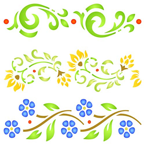 Vintage Borders Stencil  6-5 x 6-5 inch M - Classic Flower Border Design Stencils Template for Painting