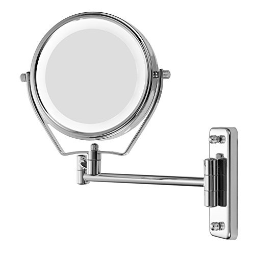 Supersail 6" 1X &7X Magnifying Double Sided Vanity Makeup Mirror with Light, Wall Mount, Round, Chrome Supersail 6" 1X &7X Magnifying Double Sided Vanity Makeup Mirror with Light, Wall Mount, Round, Chrome